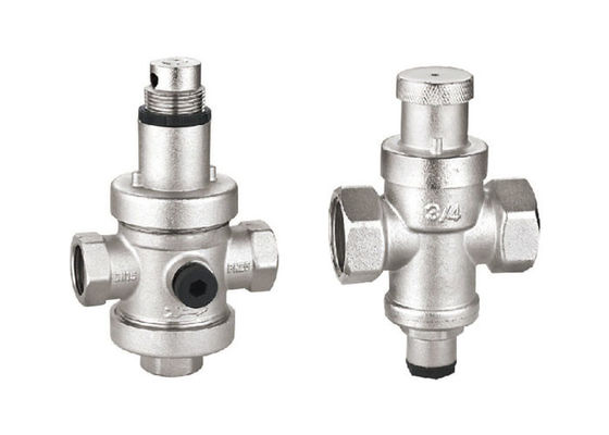 Brass Pressure Reducing Valves 1 1/4'' F X F With 1/4'' Gauge Port Nickel Plated 3 Bar PRV