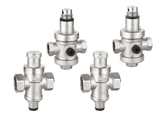 Nickel Plated Adjusting Pressure Reducing Valves 1/2'' F X F With 1/4'' Gauge Port  PRV