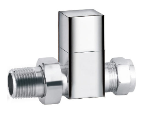 Modern Straight Towel Rail Valves 1/2'' For 15mm Copper Pipe With Square Handle Chrome Plated